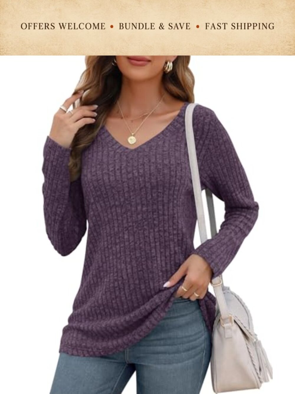 Long Sleeve V Neck Lightweight Sweater Casual Top